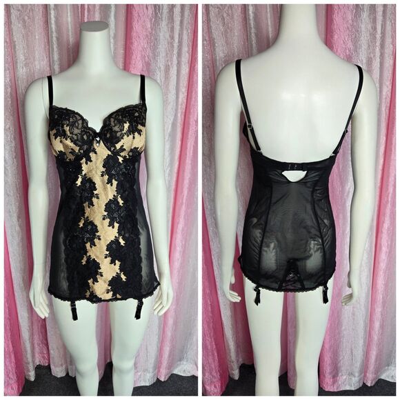 Victoria’s Secret Seduction Garter Ivory Lace Rhinestone Slip Dress Size 36C - Picture 1 of 15